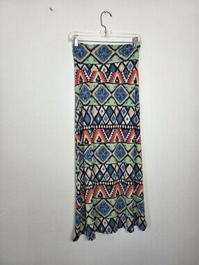 Azules Maxi Skirt Geometric Colorful Tribal Gypsy Hippie Indie Bohemian Small